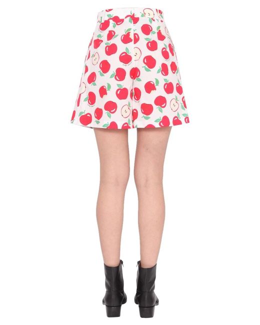 Moschino Red Boutique Apple Printed High-Waisted Shorts