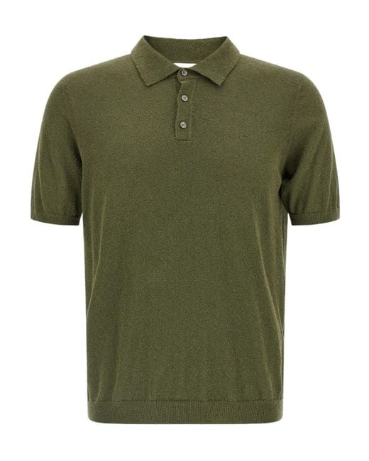 Roberto Collina Green Textured Knit Polo Shirt for men