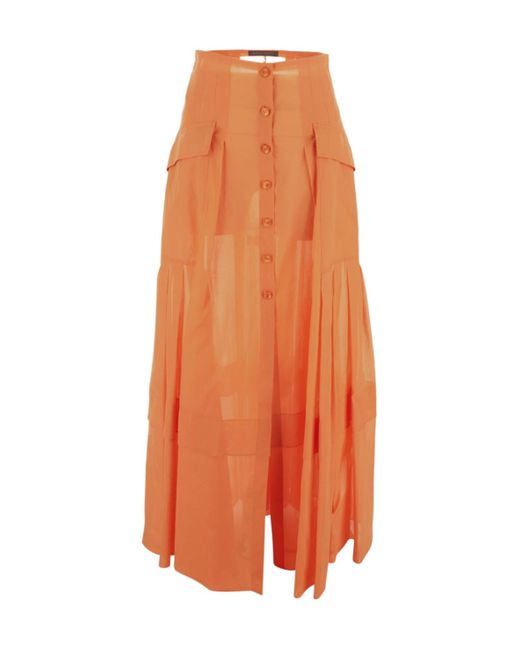 Alberta Ferretti Orange Buttoned Pleated Skirt