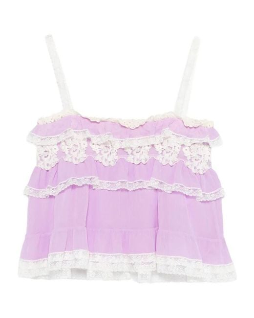 Alberta Ferretti Purple Ruffled Lace Top