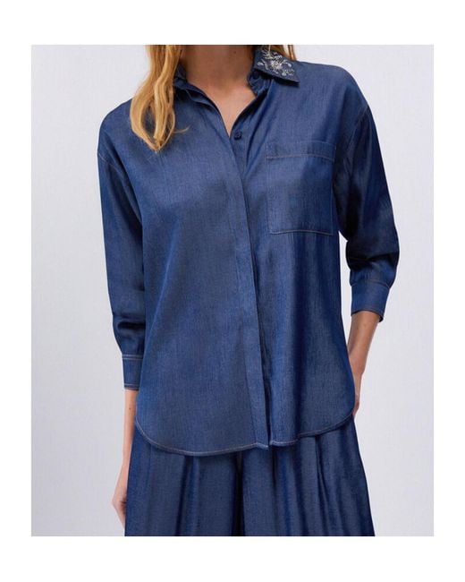 Liu Jo Blue Embellished Collar Shirt