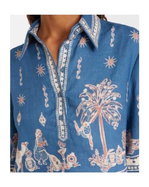 ALÉMAIS Blue Acacia Printed Cropped Linen Shirt