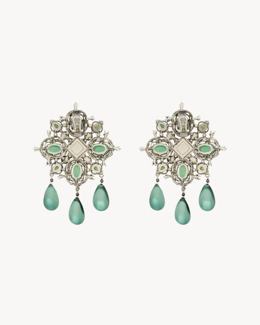 Saint Laurent White Convex Cross Earrings