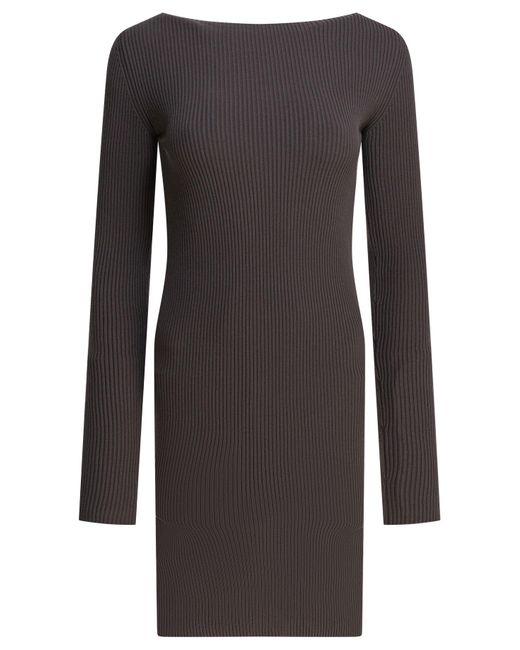 Rick Owens Gray Ribbed Open-Back Midi Dress