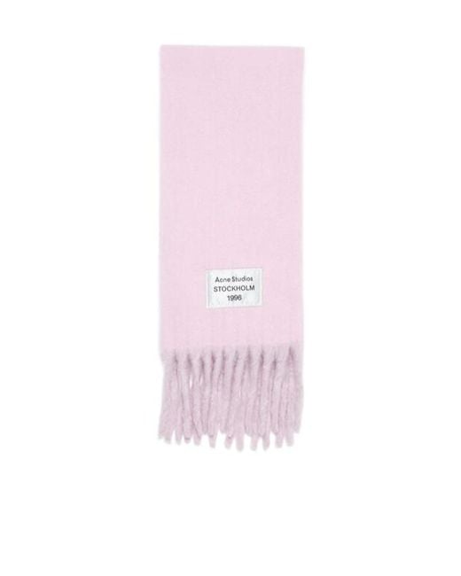 Acne Pink Logo-Tag Fringed Scarf