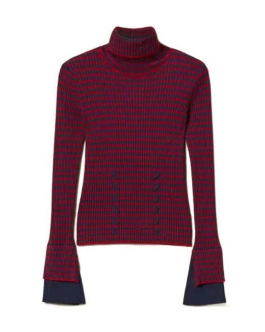 Twinset Purple Striped High-Neck Pullover
