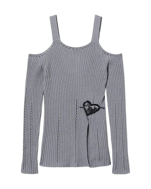 Twinset Gray Brooch-Detail Top