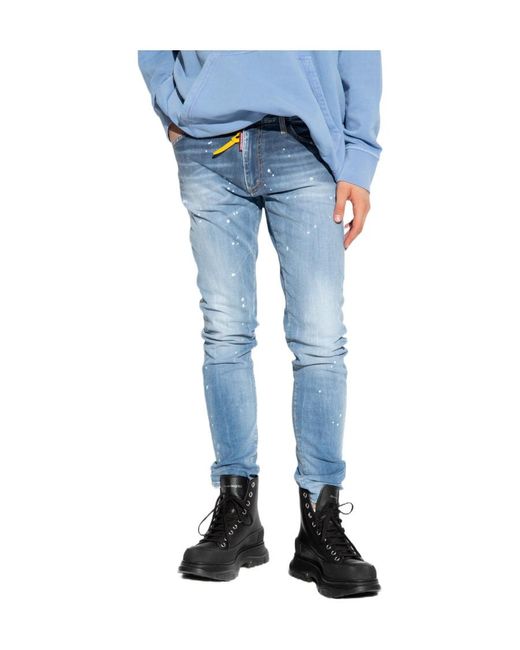 DSquared² Blue Paint Splatter Effect Straight-Leg Jeans for men