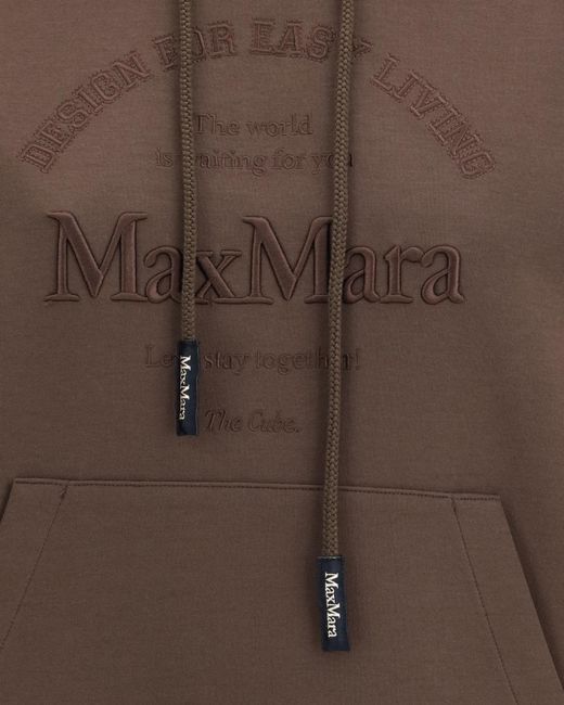Max Mara Brown Andrea Logo Embroidered Drawstring Hoodie