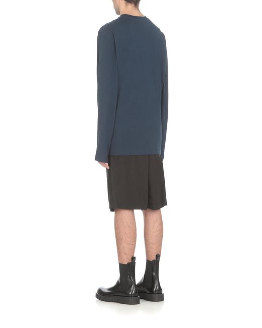 MSGM Blue Logo-Print Long-Sleeve Cotton T-Shirt for men
