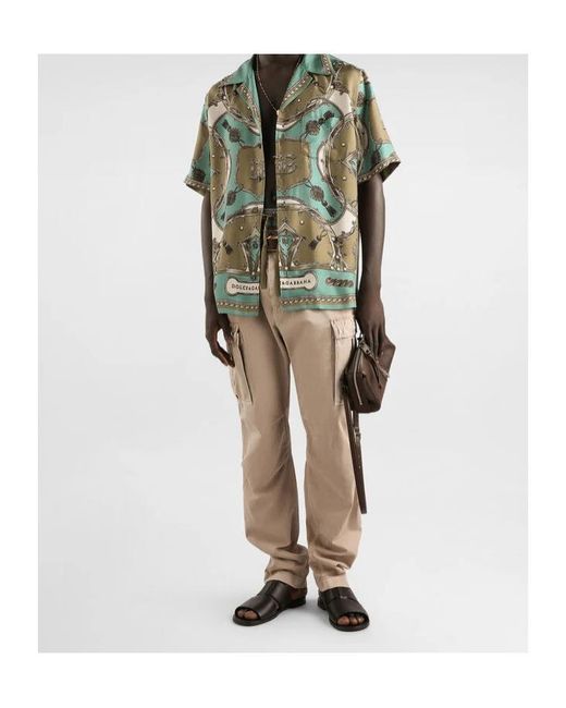 Dolce & Gabbana Green Foulard Print Short-Sleeve Shirt for men