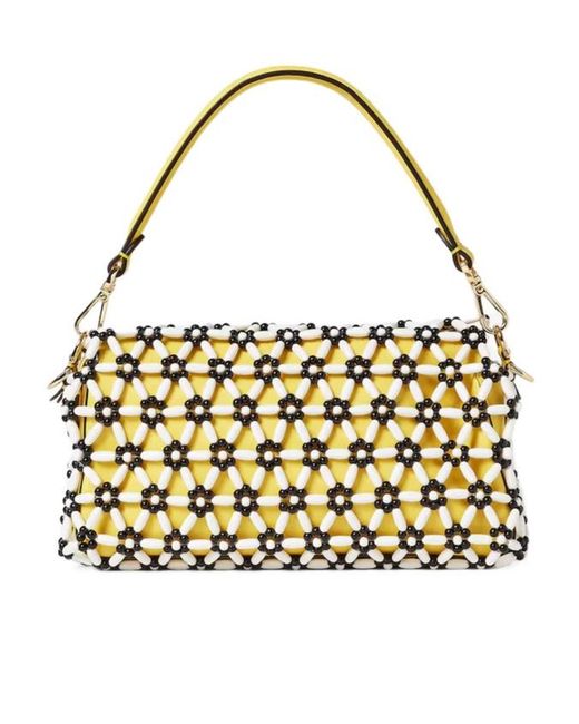 Fendi Metallic Baguette Beaded-Flowers Shoulder Bag