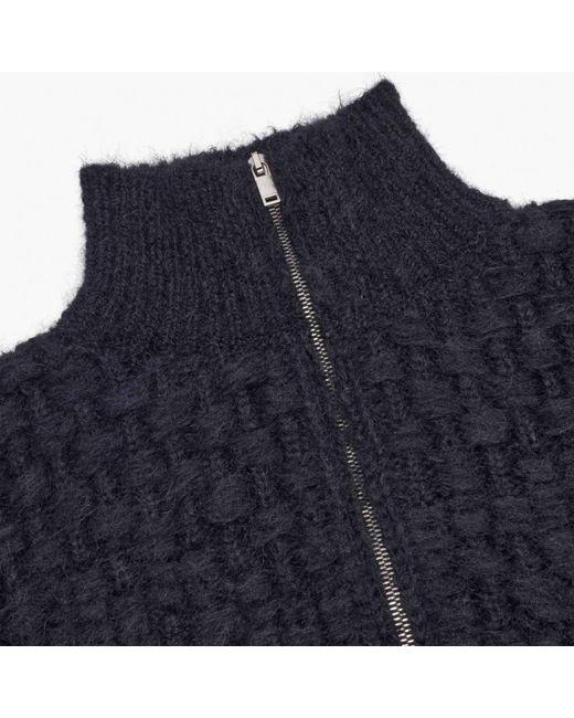 Jil Sander Black Chunky-Knit High Neck Cardigan for men