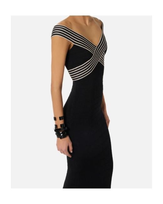 Elisabetta Franchi Black Striped Bands Knit Long Dress