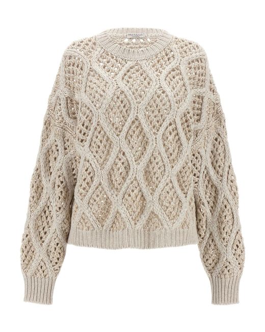 Brunello Cucinelli Natural Sequin Embellished Knitted Jumper