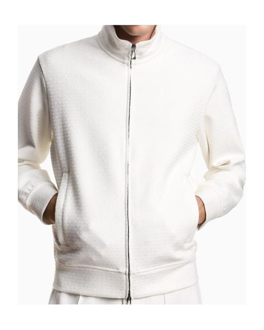 Emporio Armani White Zip-Up High Neck Sweatshirt for men