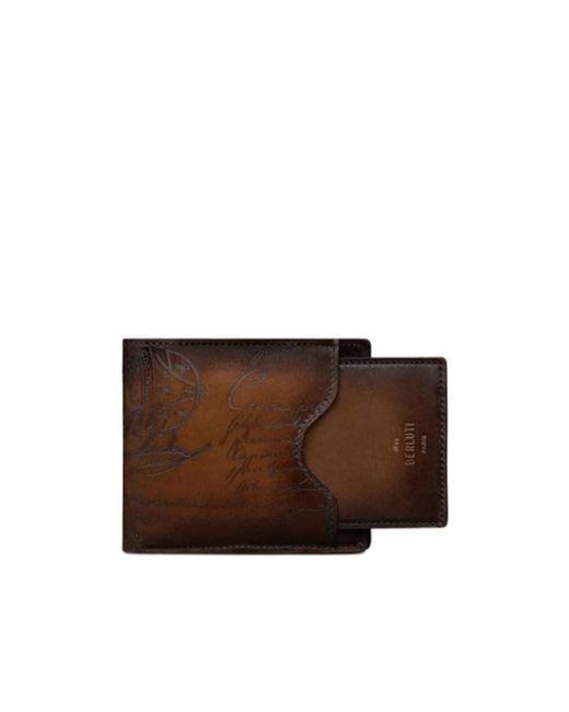 Berluti Brown Makore 2In1 Compact Wallet for men