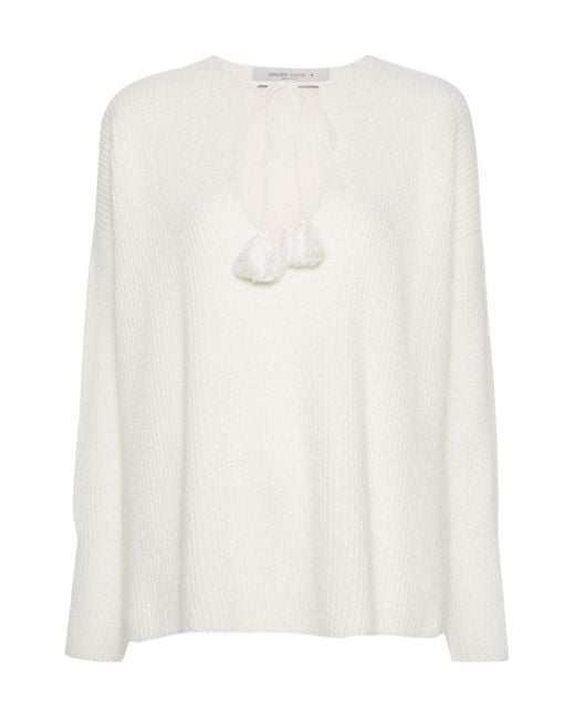 Golden Goose Deluxe Brand White Mary Lou Front-Tied Knitted Jumper