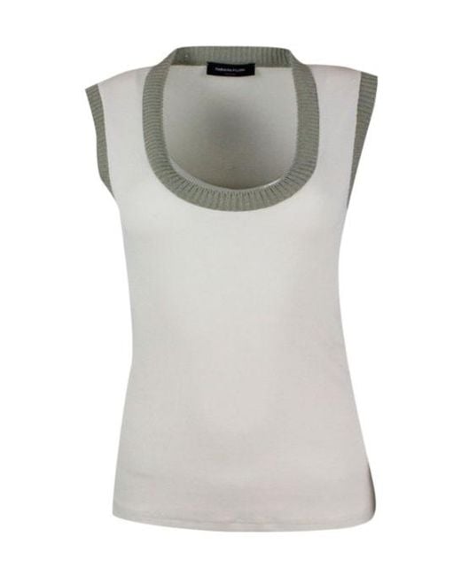 Fabiana Filippi Gray Contrasted-Trim Knitted Tank Top