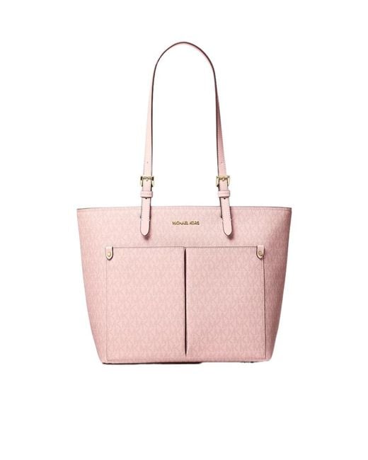 Michael Kors Pink Jet Set Medium Signature Logo Pocket Tote Bag