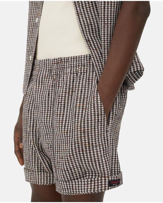 Bottega Veneta Gray Logo Detailed Checkered Shorts for men