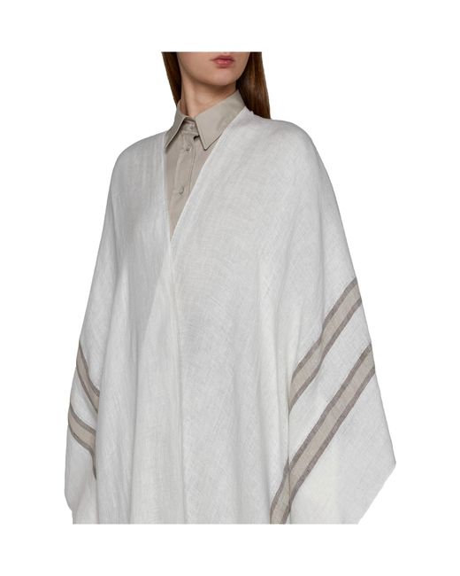 Brunello Cucinelli White Fringed Scarf for men