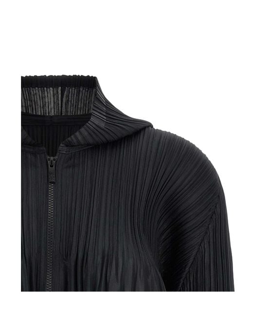 Pleats Please Issey Miyake Black Pleats Please Issey Miyake Fluffy Basics Hooded Cardigan