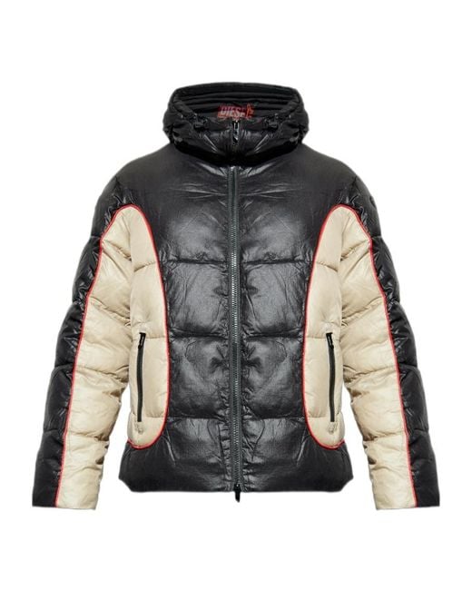 DIESEL Black Hooded Zip-Up Quilted Jacket for men