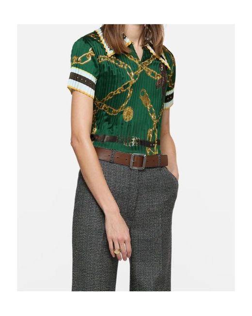 Acne Green Pleated Printed Blouse