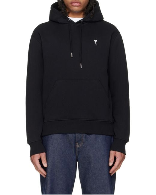 AMI Black Ami De Coeur Drawstring Hoodie for men