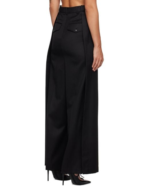 Pushbutton Black Side-Folded Wide-Leg Casual Pants
