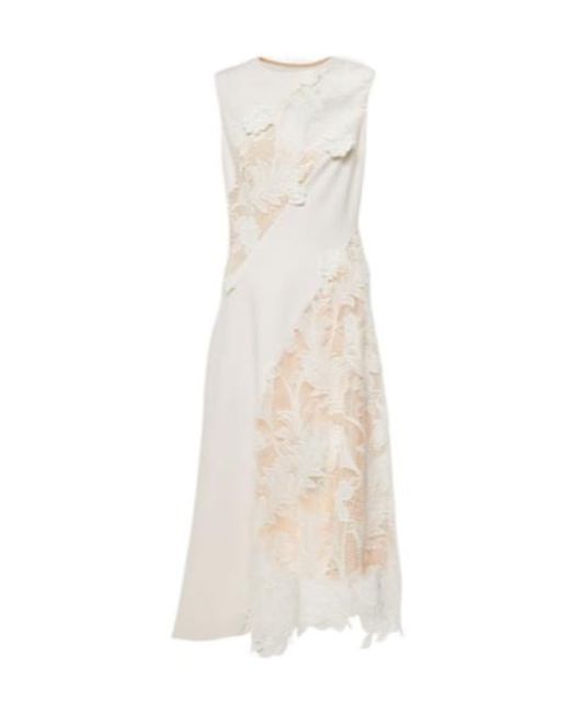 Oscar de la Renta White Lace-Trimmed Wool-Blend Midi Dress