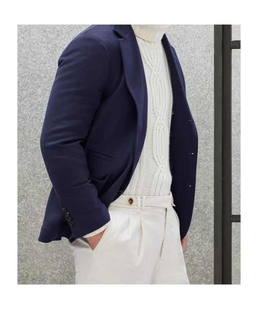 Brunello Cucinelli Blue Notched-Lapels Single-Breasted Blazer for men