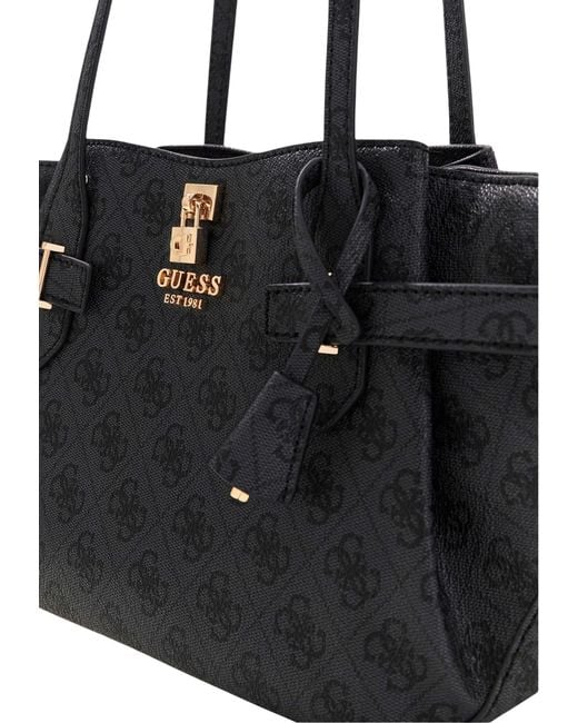 Guess Black Yesba Monogram-Pattern Buckle-Detail Tote Bag