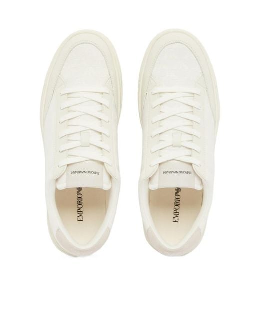 Emporio Armani White Jacquard Sneakers With An All-Over Eagle for men