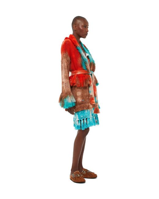 Alanui Red California Dreaming Tie-Dyed Fringed Cardigan