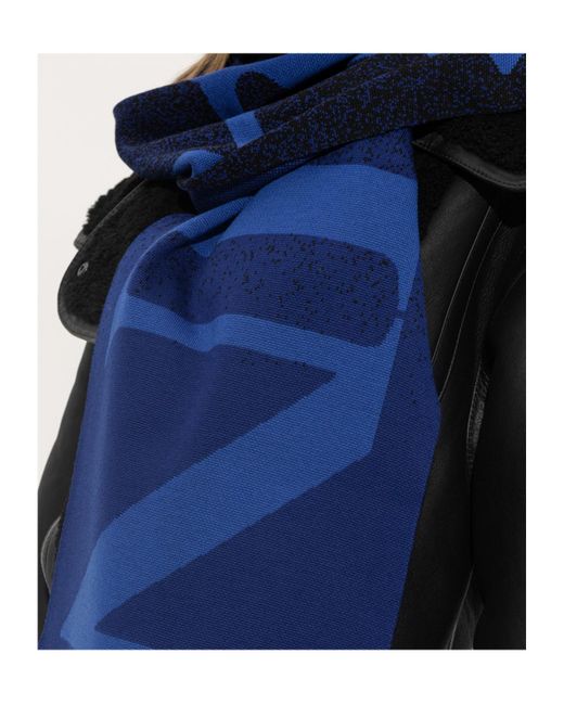 Lanvin Blue Logo-Intarsia Knitted Finished Edge Scarf