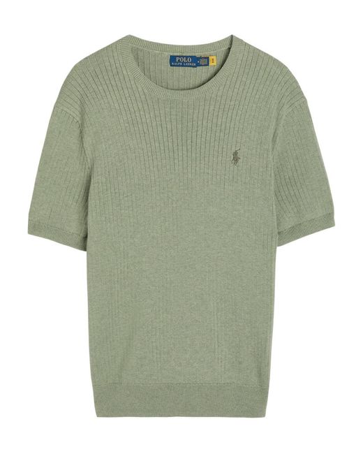 Polo Ralph Lauren Green Logo-Embroidered Ribbed Cotton-Knit T-Shirt for men