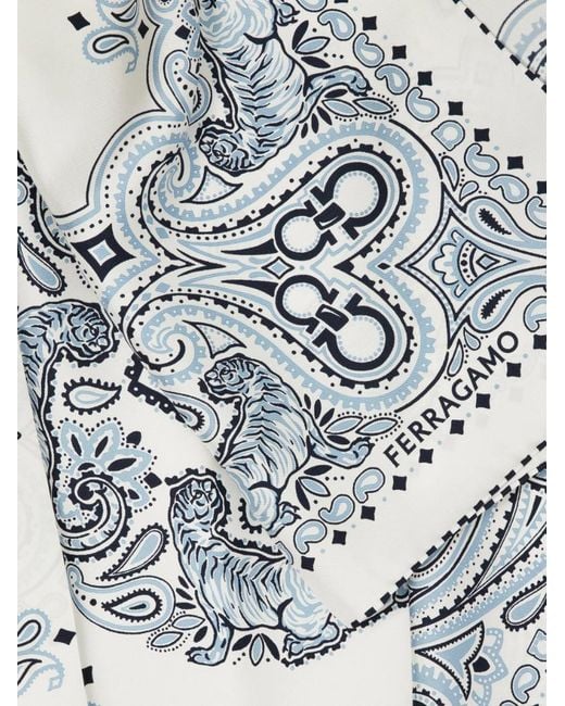 Ferragamo Blue Arabesque Print Silk Scarf