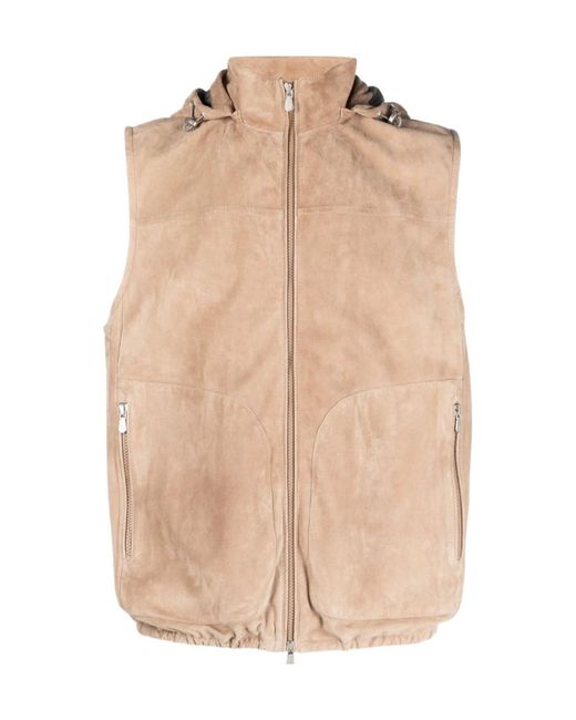 Brunello Cucinelli Natural Hooded Leather Vest for men