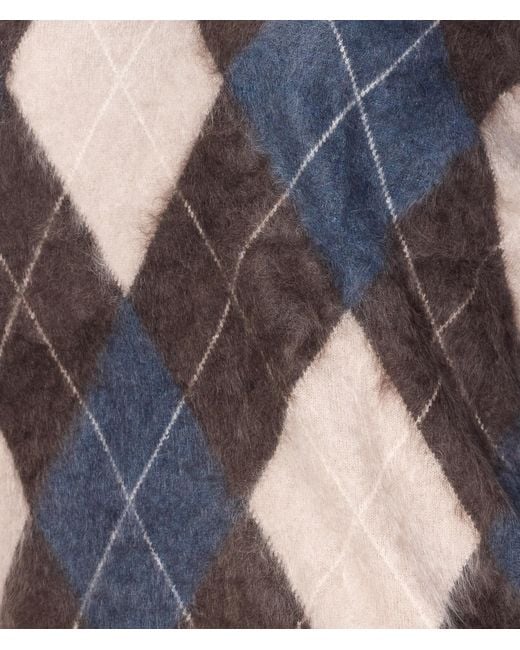 Lisa Yang Blue Margy Argyle-Pattern Crewneck Sweater