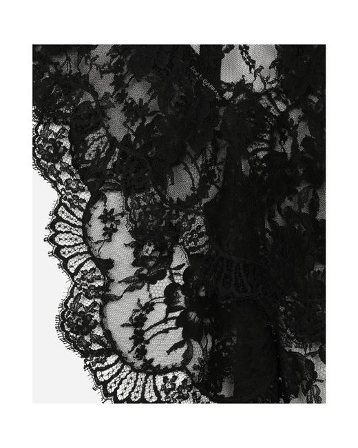 Dolce & Gabbana Black Flower Detailed Asymmetrical Lace Top
