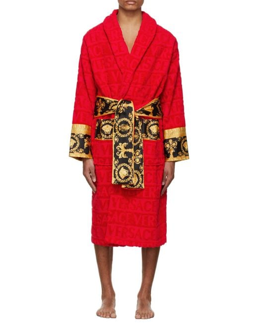 Versace Red Versace I Love Baroque Belted Bathrobe for men