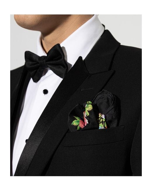 Moschino Black Floral Silk Pocket Square for men