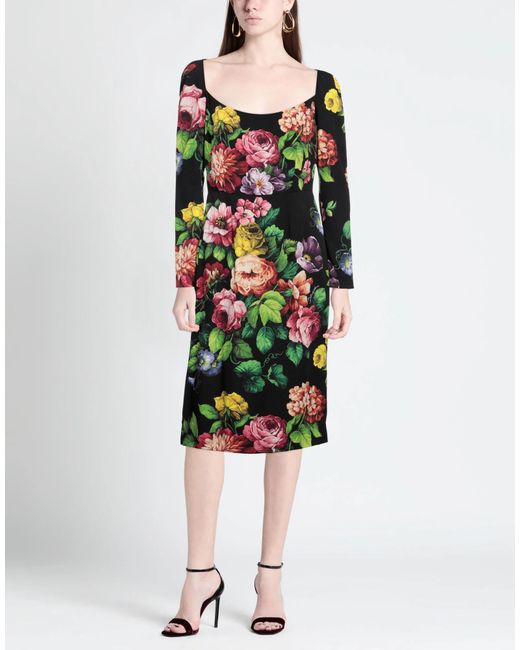 Dolce & Gabbana Black Floral Slim-Fit Dress