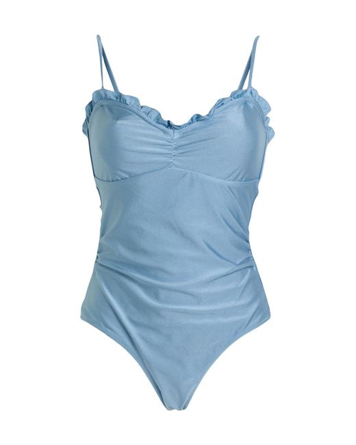 Ganni Blue Solid-Color One-Piece Swimsuit