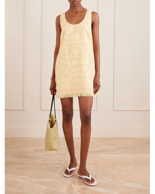 Zimmermann Natural Solstice Geometric-Pattern Fringed Mini Dress