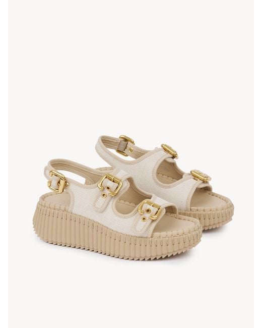 Chloé Natural Chloé Nama Buckled Platform Sandals