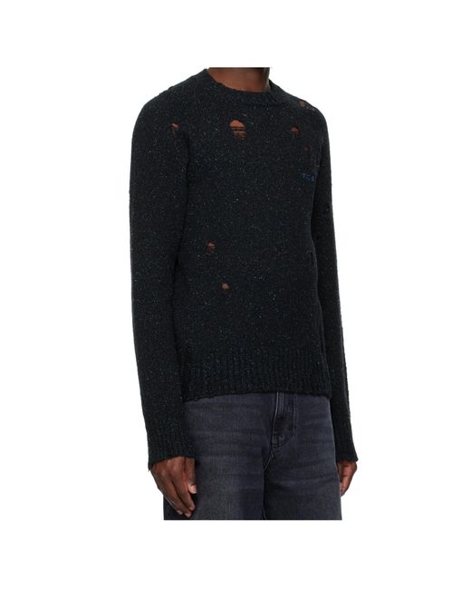 we11done Black Crew Neck Long Sleeve Sweater for men