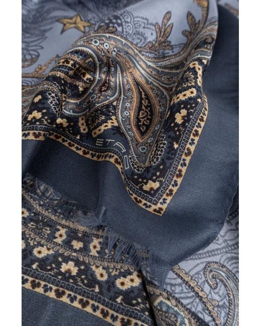 Etro Blue Silk-Blend Scarf With Pegaso for men